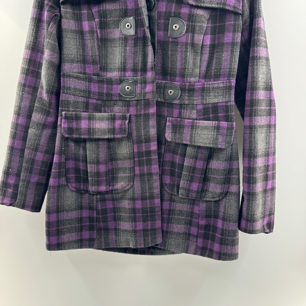 Paris Blues Y2K Vintage Medium Black and Purple Plaid Jacket - Picture 3 of 7